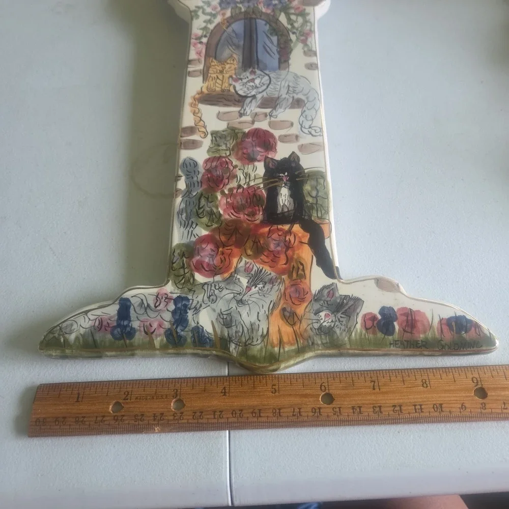 VTG Blue Sky Clayworks CATS Wall Clock Hand Painted Heather Goldminc READ